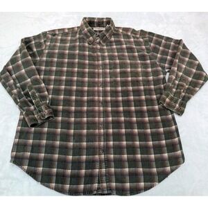 County Seat Men's Large Green Plaid Flannel Button-Down Front Outdoors Rugged